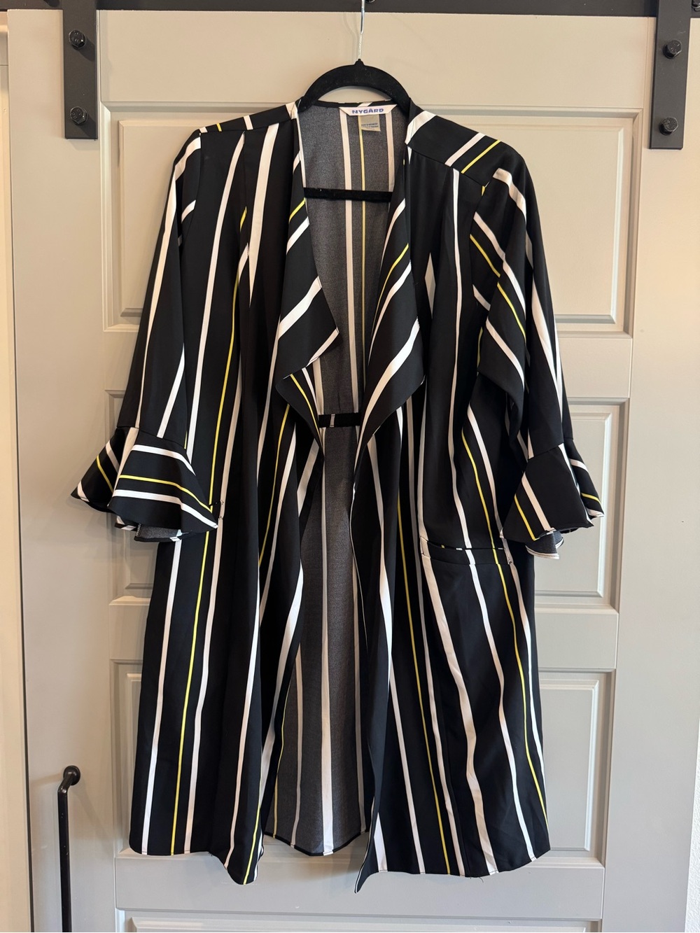 Peter Nygard Black Striped Open-Front Jacket with Yellow Accents